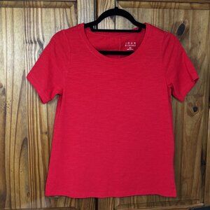Joan Rivers Women's XXS Red Short Sleeve Textured Knit Top with Button Back